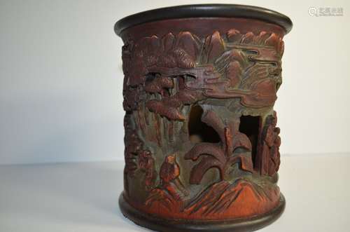 Antique Chinese Bamboo Carved Brushpot