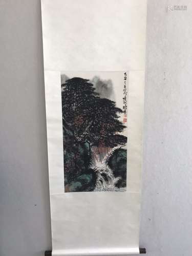 Chinese Ink Color Landscape Scroll Painting