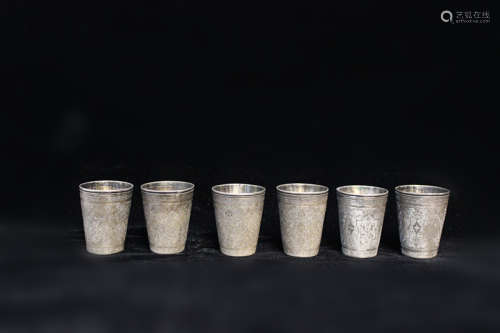 Six Antique Persian Silver Shot with Mark