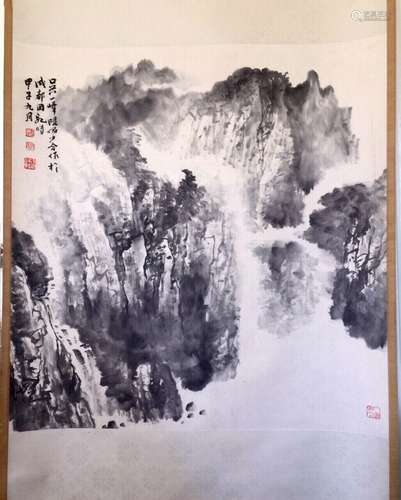 Chinese Ink Landscape Scroll Painting