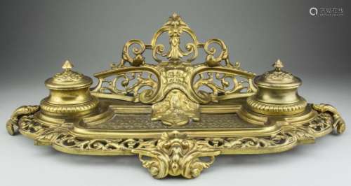 Antique French Gilt Bronze Double Inkwell