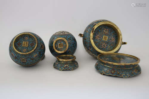 Set of Chinese Cloisonne Vase, Cover Box and Cense