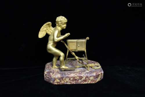 Early Gilt Bronze Boy on Marble Stand