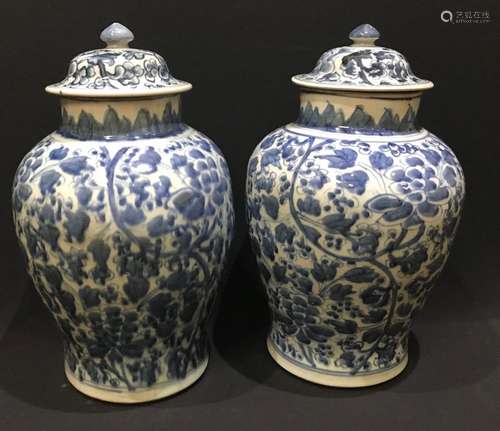 Pair of Chinese Blue and White Cover Jar