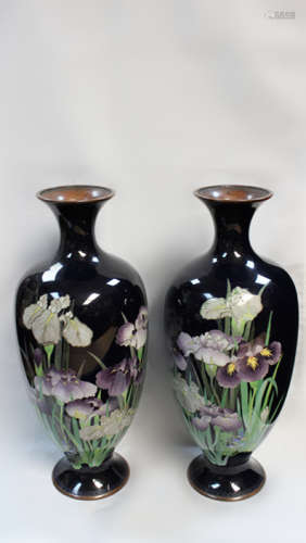 Pair of Japanese Cloisonne&Copper Vases