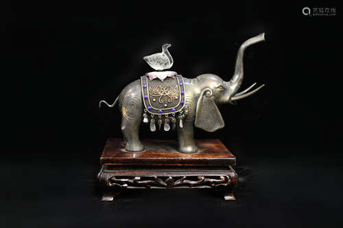 Asian Elephant w Enamel and Rock Crystal