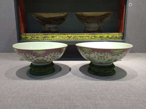 Pair of Chinese Famille Rose Porcelain Bowls, Mark