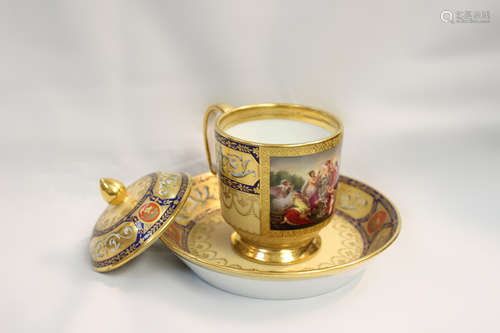 Early 19th.C Fine quality Royal Vienna Cup&Sauser