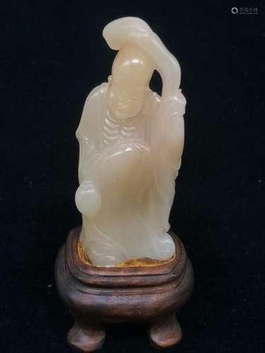 Chinese White Soapstone Carved Standing Luohan