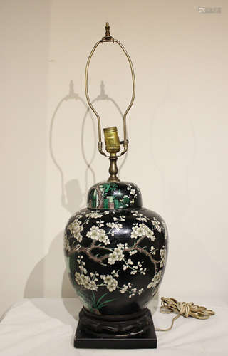 Chinese Black Glazed Porcelain Lamp