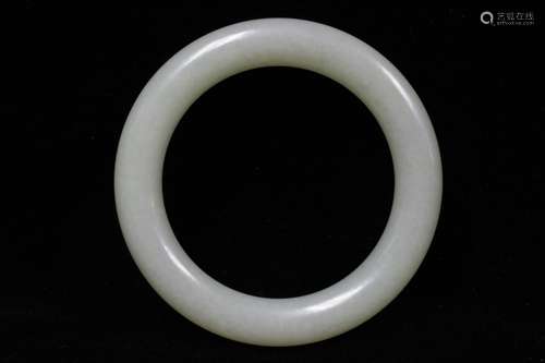 Chinese White Jade Carved Bangle