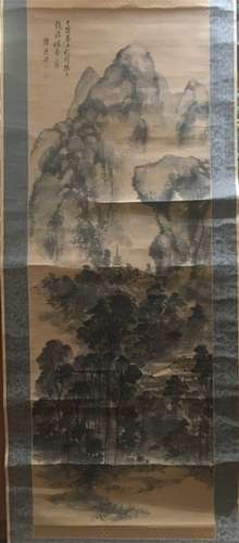 Chinese Ink Landscape Scroll Painting,Seal&Signed