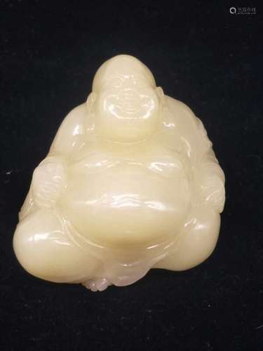 Chinese White Soapstone Carved Smilling Buddha