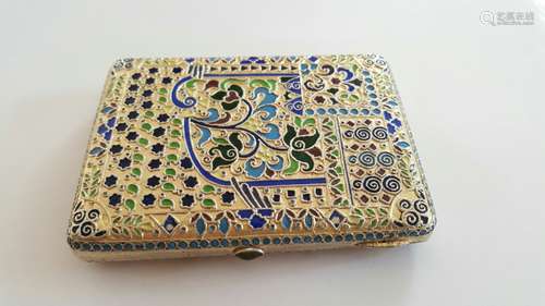 Antique Russian Gilt Silver Enamel Cigarette Case