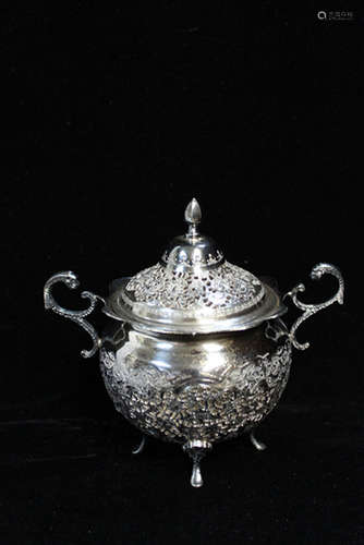 Persian Silver Sugar Box with Cover