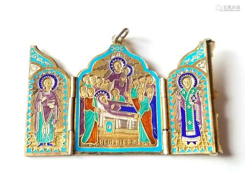 19C Russian Gilt Silver Enamel Miniature Icon