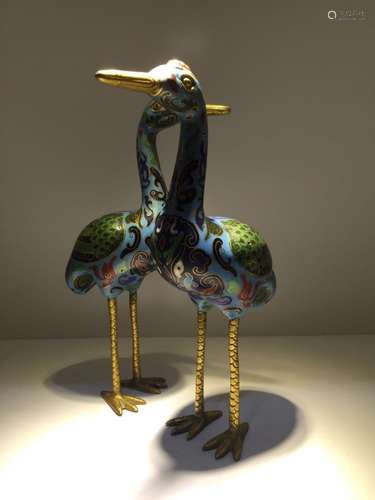 Pair of Chinese Cloisonne Cranes