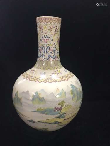 Chinese Famille Rose Porcelain Tianqiu Vase