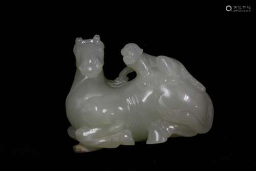 Chinese White Jade Carved Horse and Monkey