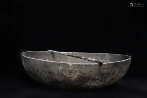 Antique Chinese Bronze Bowl and Stick