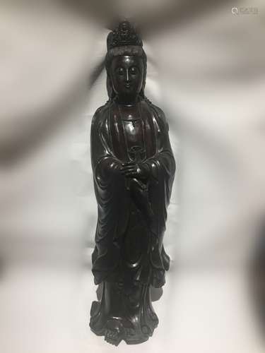 Chinese Zitan Carved Standing Guanyin