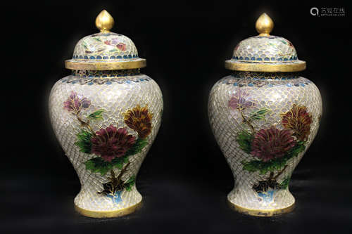 Pair of Chinese Cloisonne&Enamel Cover Jar