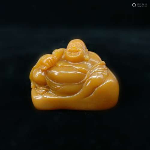 CHINESE YELLOW SHOUSHANG SOAPSTONE CARVED BUDDHA