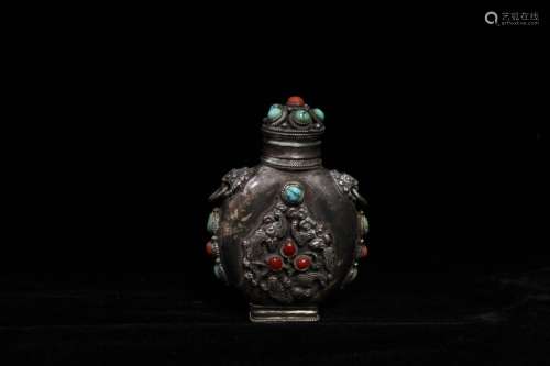 Chinese Silver and Turquoise Snuff Bottle