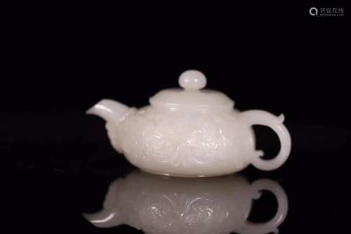 19th.C Chinese White Jade Carved Teapot