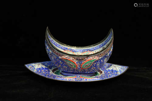 Person Enamel on Copper, Bowl and Under Plate