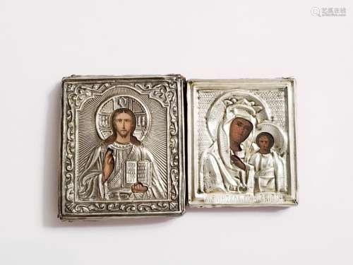 Antique Pair Russian Silver Travel Icons