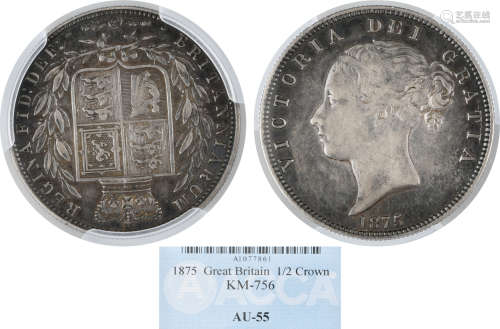 1875年 大英帝國  1/2 Crown 銀幣 A1077861