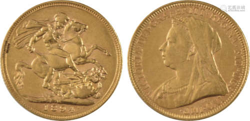 英國 1894年  QV 1/4 oz 金幣