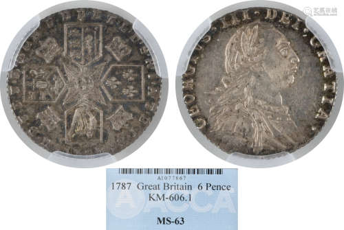 1787年 大英帝國喬治三世  6 Pence 銀幣 A1077867