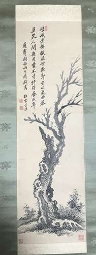 CHINESE ANCIENT SCROLL PAINITNG OF PLUM BLOSSOMMING QING DYNASTY