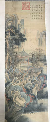 CHINESE ANCIENT SCROLL PAINITNG OF MOUNTAIN VIEWS QING DYNASTY