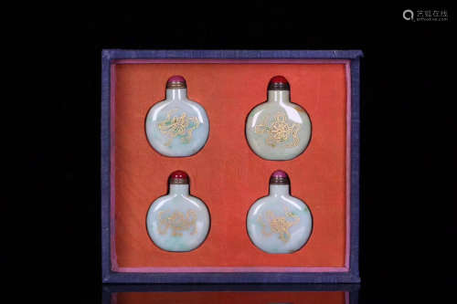 17-19TH CENTURY, A SET OF OLD JADEITE SNUFF BOTTLES, QING DYNASTY
