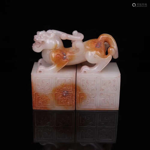 206BC-220AD, A BEAST DESIGN ANCIENT JADE STAMP, HAN DYNASTY