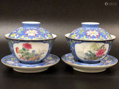 A PAIR OF FAMILLE ROSE FLORAL PATTERN BOWLS