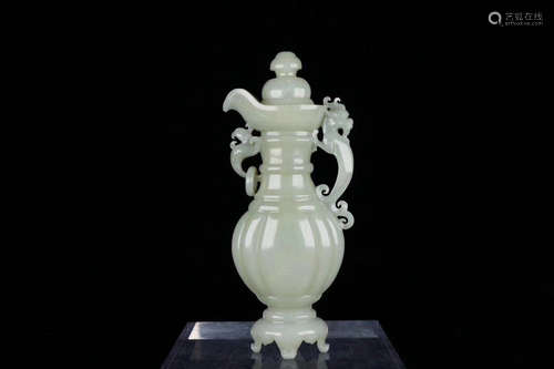 17-19TH CENTURY, A DRAGON&PHOENIX DESIGN HETIAN JADE EWER, QING DYNASTY