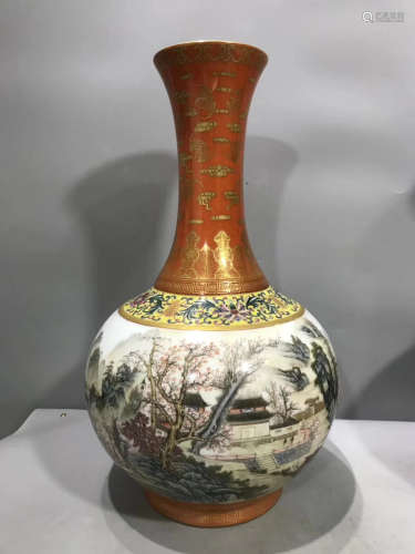 AN ENAMEL QIANLONG POETRY PATTERN VASE