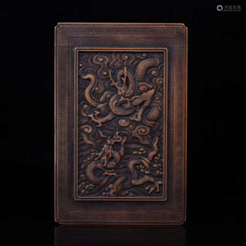 18-19TH CENTURY, A DRAGON PATTERN SONGHUA STONE INKSTONE, LATE QING DYNASTY