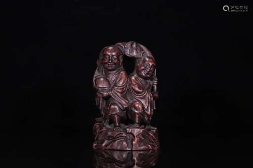 19TH CENTURY, A STORY DESIGN OLD AGILAWOOD CARVING ORNAMENT ,  LATE QING DYNASTY