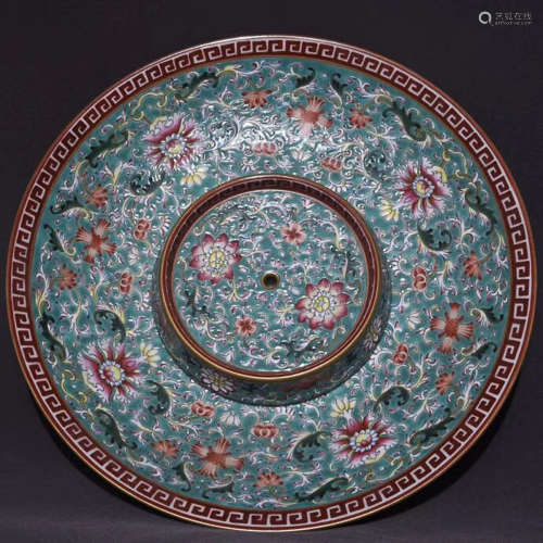 A FLOWER PATTERN COLOUR ENAMEL SALVER