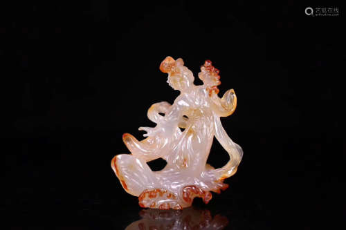 17-19TH CENTURY, A MAID DESIGN OLD AGATE ORNAMENT, QING DYNASTY