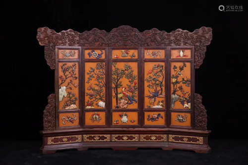 17-19TH CENTURY, A TREASURE DESIGN ROSEWOOD SCREEN, QING DYNASTY