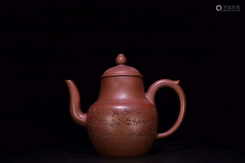 A BAMBOO PATTERN PURPLE CLAY TEAPOT