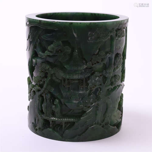 CHINESE SPINACH JADE BRUSH POT