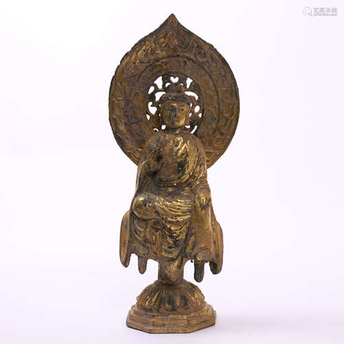 CHINESE GILT BRONZE STANDING BUDDHA