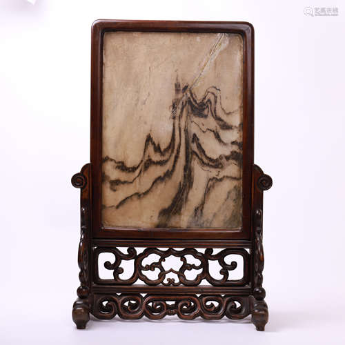 CHINESE MARBLE PLAQUE ROSEWOOD TABLE SCREEN